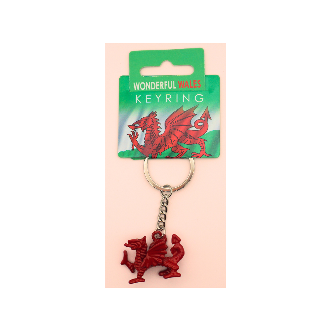Pewter Welsh Red Dragon Keychain - Solid Lead-Free USA Made Wales Flag Key Tag